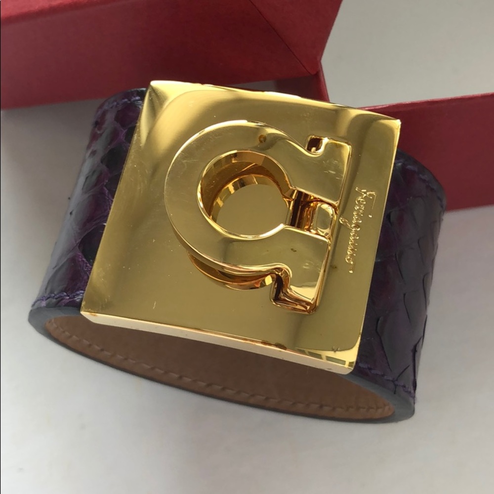 Salvatore Ferragamo Purple & Gold Python Cuff - image 4